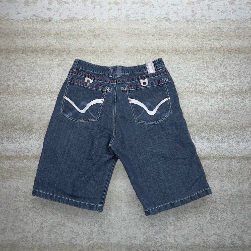 Vintage Y2K Skater Jean Shorts 36x13 Baggy Wide Leg Smoke Grey Wash Denim Rap